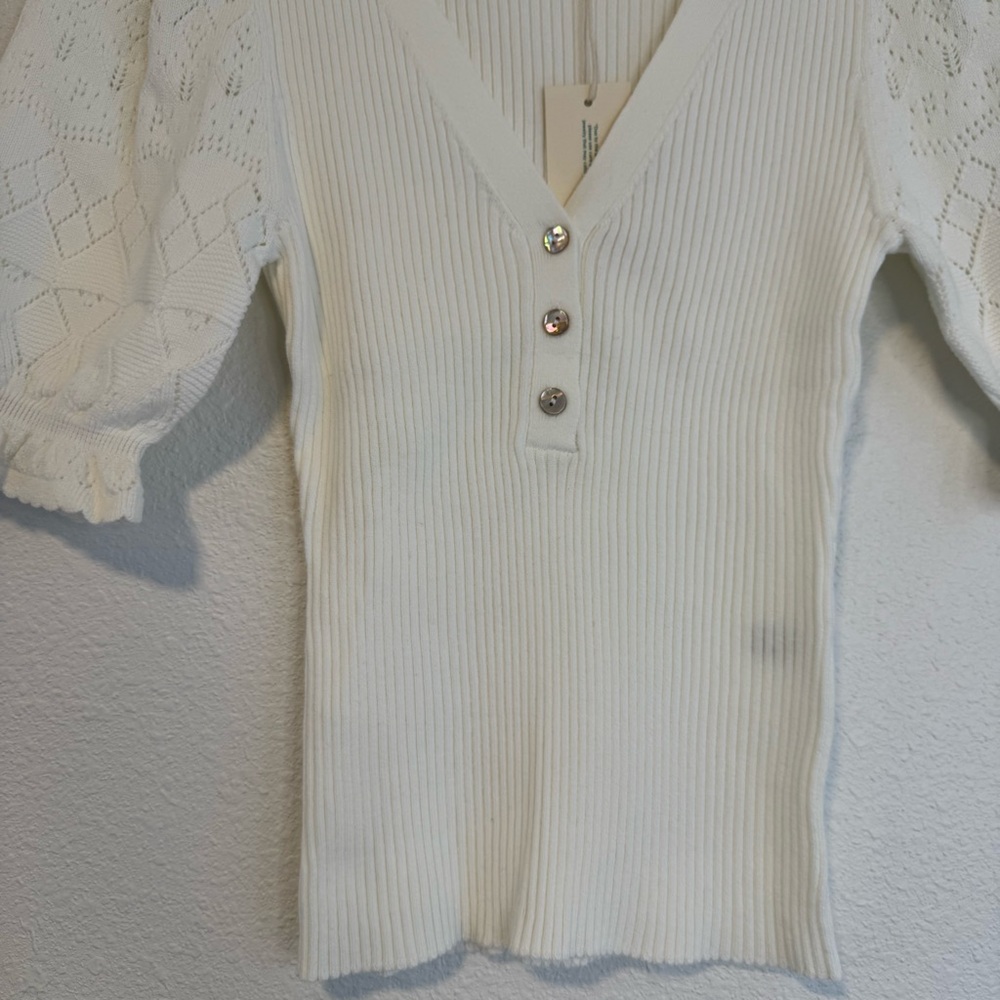 Sundance Twyla Stitch Sweater NWT in Ivory Small Petite - Picture 5 of 9